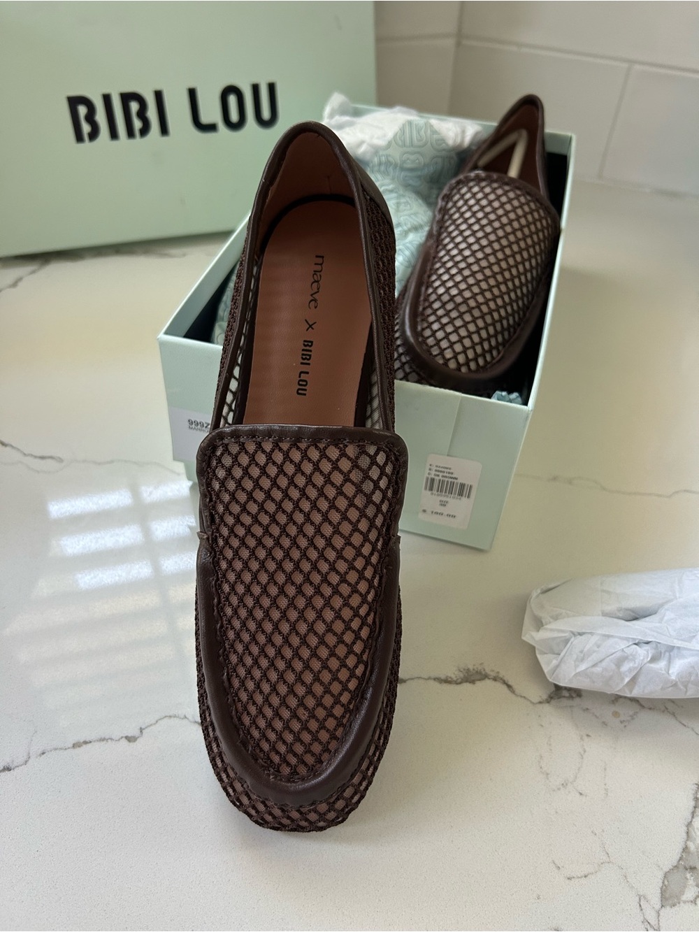 Brown Woven Leather and mesh ladies loafers . Brand new in box